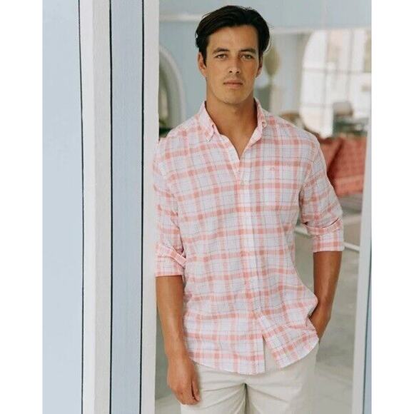 NWT SOUTHERN TIDE Headland Hemp Blend‎ Moultrie Plaid Shirt Pink Size L MSR $110 - Picture 1 of 8